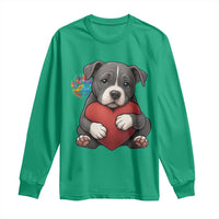 Pitbull Mom Long Sleeve Shirt Cute Puppy Hugging Heart Love Dog - Wonder Print Shop