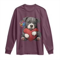 Pitbull Mom Long Sleeve Shirt Cute Puppy Hugging Heart Love Dog - Wonder Print Shop
