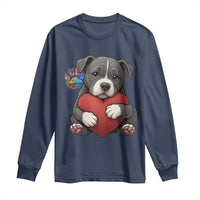 Pitbull Mom Long Sleeve Shirt Cute Puppy Hugging Heart Love Dog - Wonder Print Shop