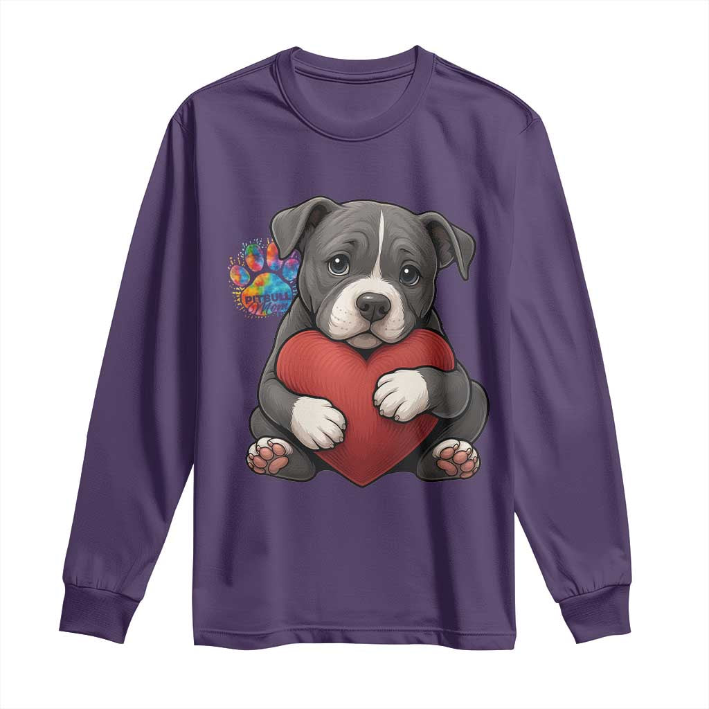 Pitbull Mom Long Sleeve Shirt Cute Puppy Hugging Heart Love Dog - Wonder Print Shop