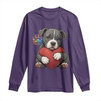 Pitbull Mom Long Sleeve Shirt Cute Puppy Hugging Heart Love Dog - Wonder Print Shop