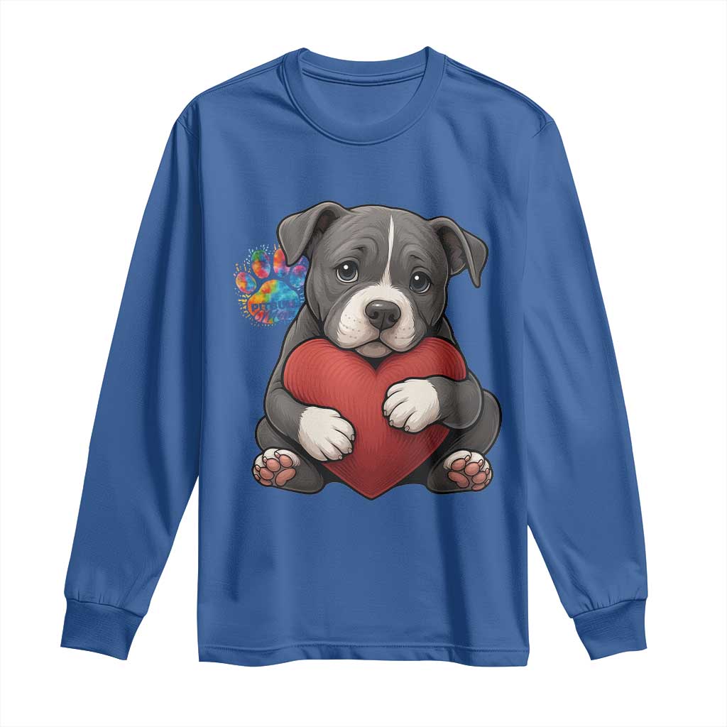 Pitbull Mom Long Sleeve Shirt Cute Puppy Hugging Heart Love Dog - Wonder Print Shop