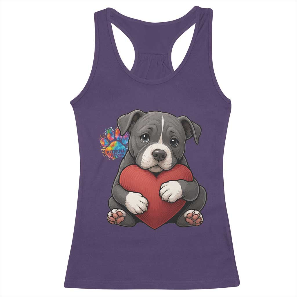 Pitbull Mom Racerback Tank Top Cute Puppy Hugging Heart Love Dog - Wonder Print Shop