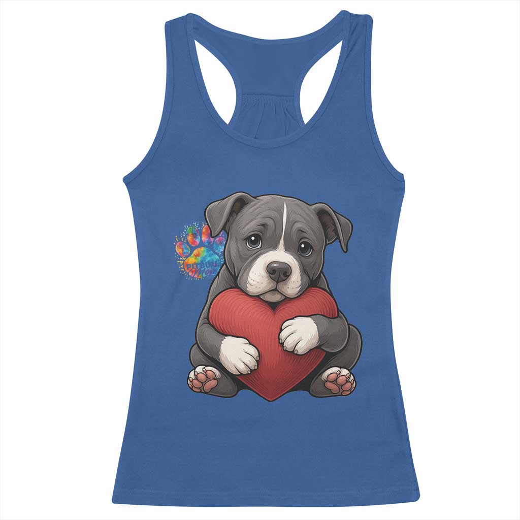 Pitbull Mom Racerback Tank Top Cute Puppy Hugging Heart Love Dog - Wonder Print Shop