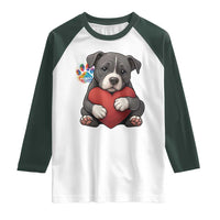 Pitbull Mom Raglan Shirt Cute Puppy Hugging Heart Love Dog - Wonder Print Shop
