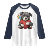 Pitbull Mom Raglan Shirt Cute Puppy Hugging Heart Love Dog - Wonder Print Shop