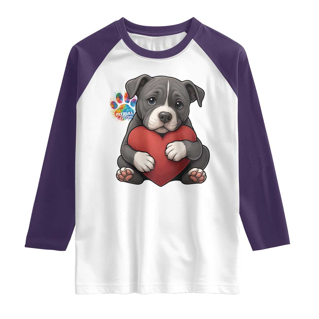 Pitbull Mom Raglan Shirt Cute Puppy Hugging Heart Love Dog - Wonder Print Shop
