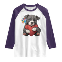 Pitbull Mom Raglan Shirt Cute Puppy Hugging Heart Love Dog - Wonder Print Shop