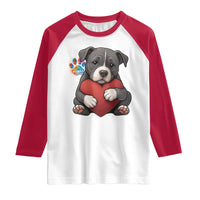 Pitbull Mom Raglan Shirt Cute Puppy Hugging Heart Love Dog - Wonder Print Shop