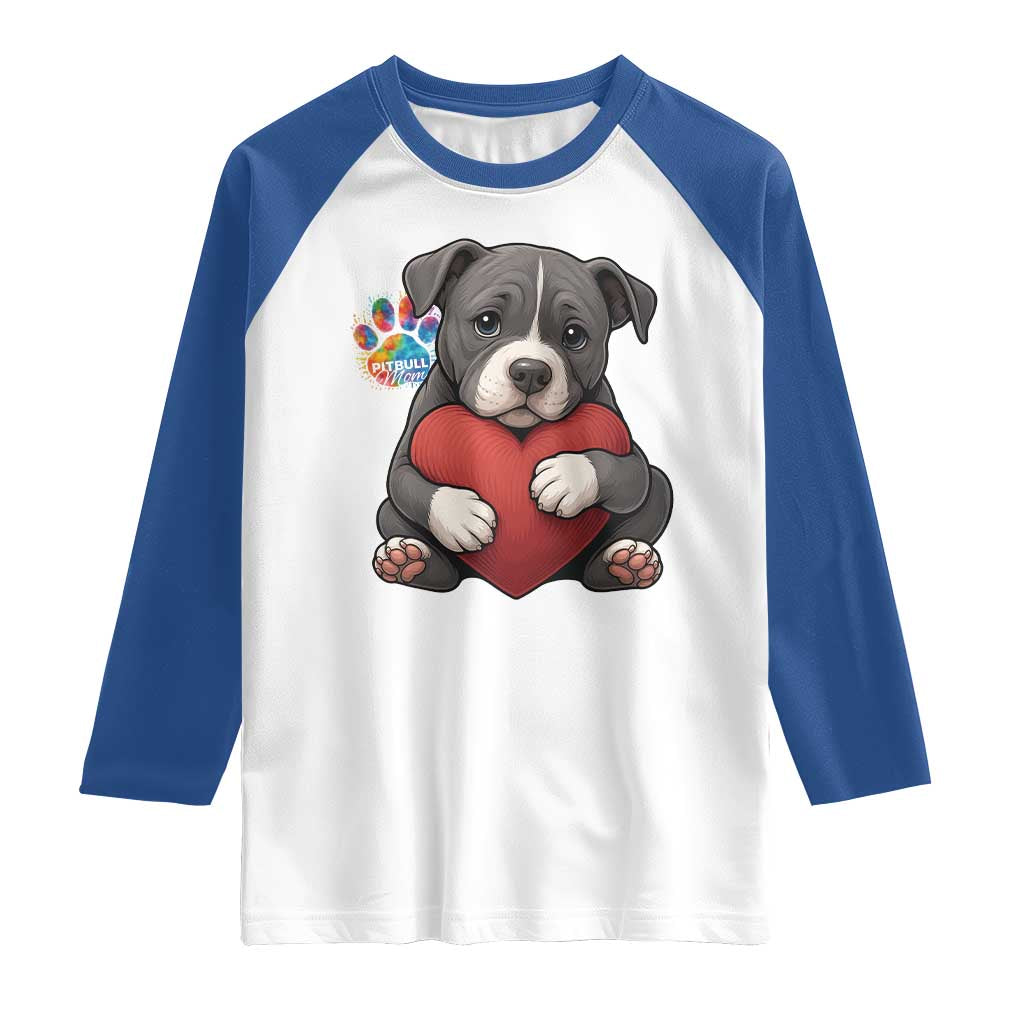 Pitbull Mom Raglan Shirt Cute Puppy Hugging Heart Love Dog - Wonder Print Shop