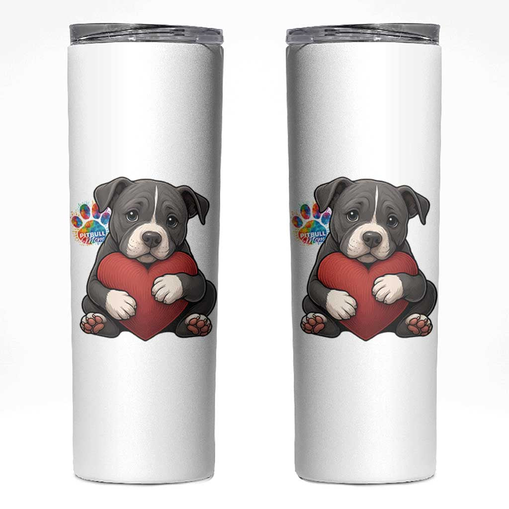 Pitbull Mom Skinny Tumbler Cute Puppy Hugging Heart Love Dog