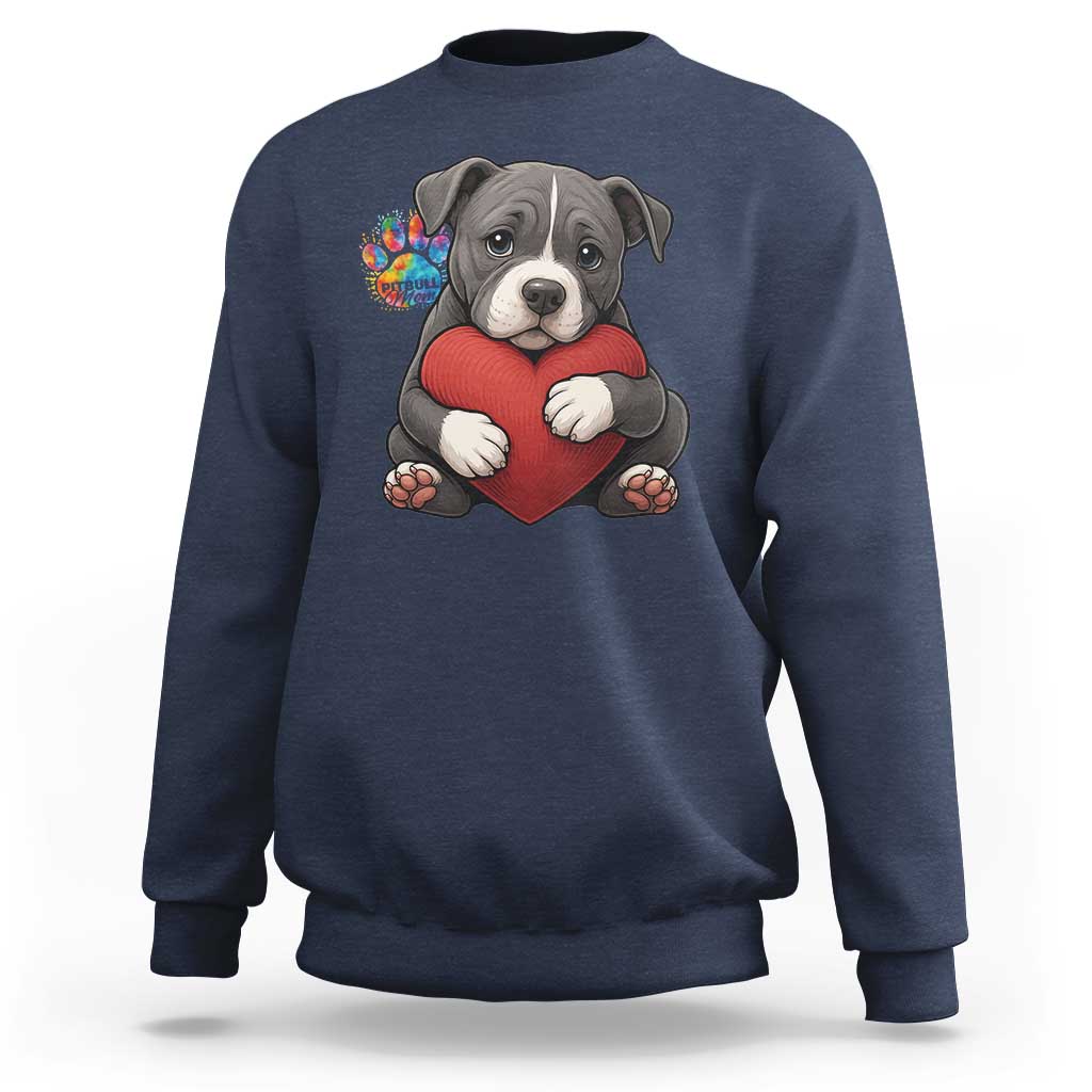 Pitbull Mom Sweatshirt Cute Puppy Hugging Heart Love Dog - Wonder Print Shop