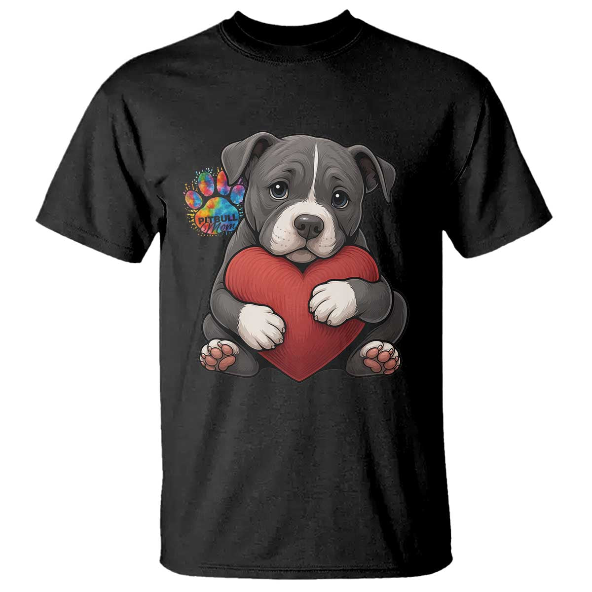 Pitbull Mom T Shirt Cute Puppy Hugging Heart Love Dog - Wonder Print Shop