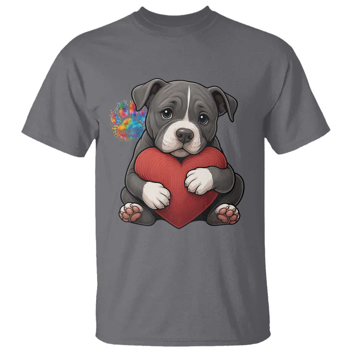 Pitbull Mom T Shirt Cute Puppy Hugging Heart Love Dog - Wonder Print Shop