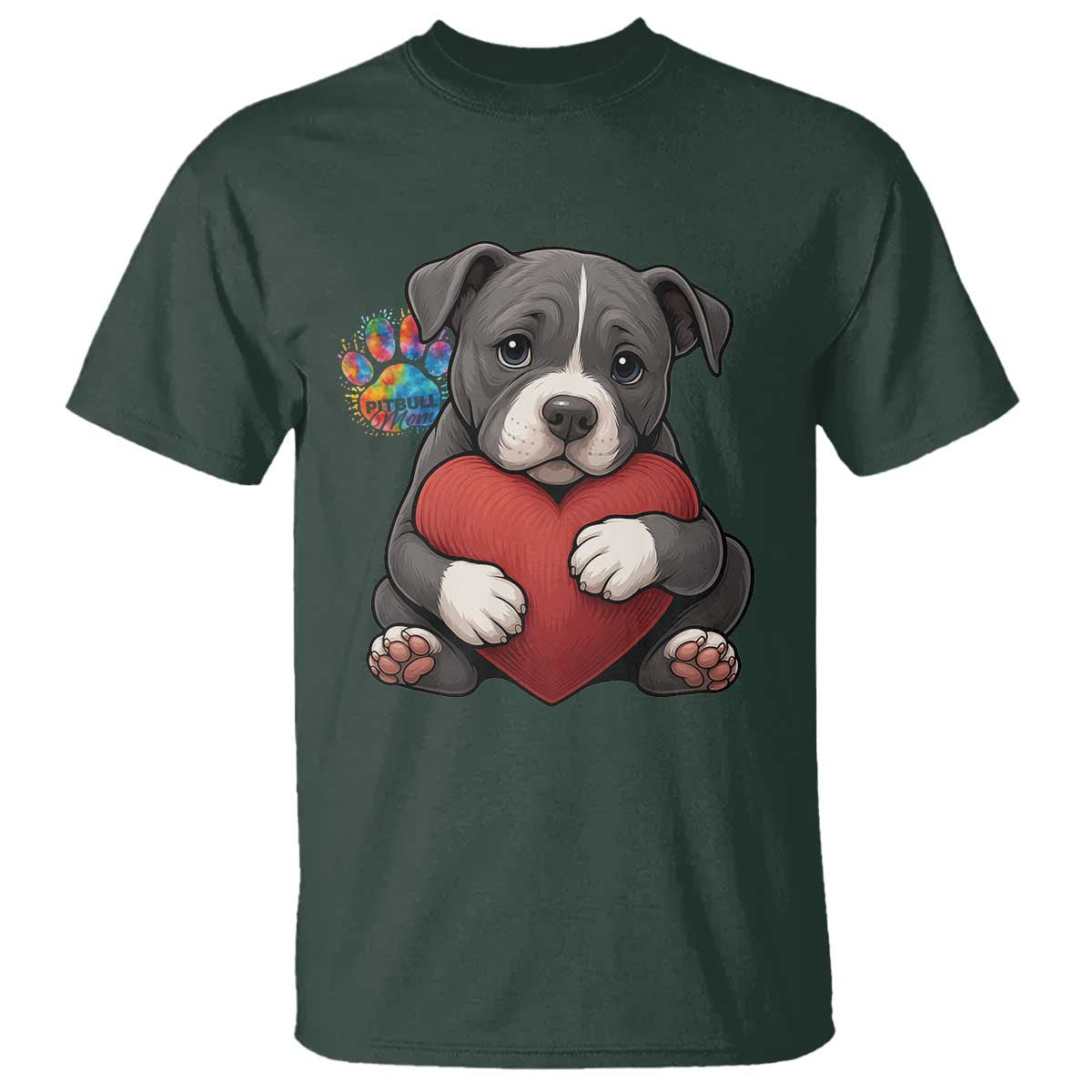 Pitbull Mom T Shirt Cute Puppy Hugging Heart Love Dog - Wonder Print Shop