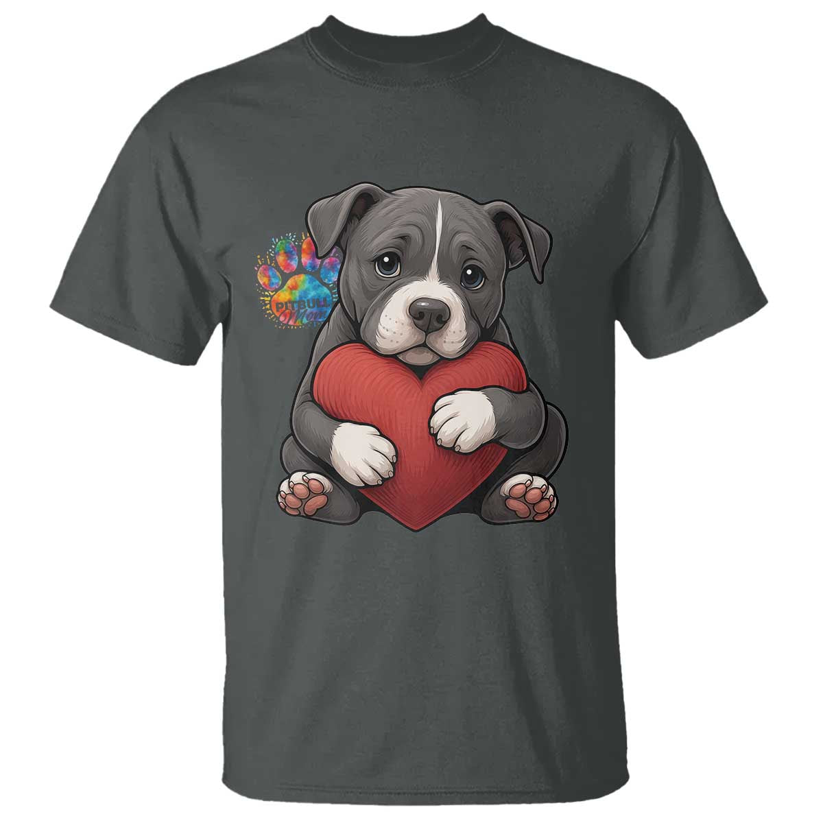 Pitbull Mom T Shirt Cute Puppy Hugging Heart Love Dog - Wonder Print Shop