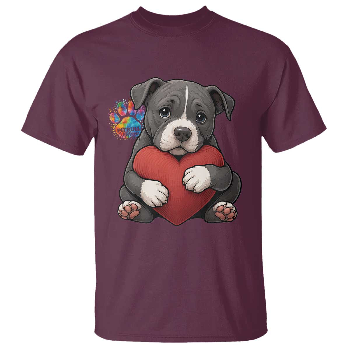 Pitbull Mom T Shirt Cute Puppy Hugging Heart Love Dog - Wonder Print Shop