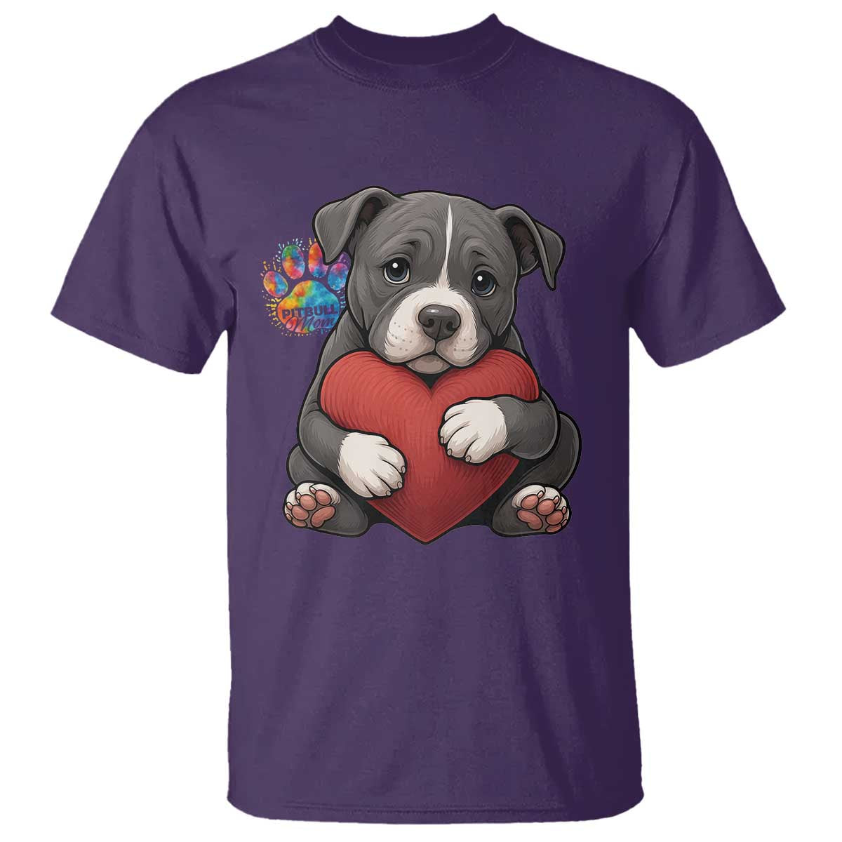 Pitbull Mom T Shirt Cute Puppy Hugging Heart Love Dog - Wonder Print Shop