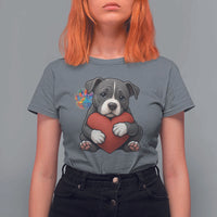 Pitbull Mom T Shirt For Women Cute Puppy Hugging Heart Love Dog - Wonder Print Shop