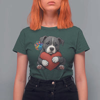 Pitbull Mom T Shirt For Women Cute Puppy Hugging Heart Love Dog - Wonder Print Shop