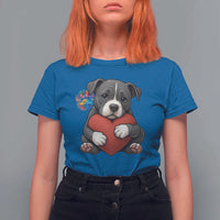 Pitbull Mom T Shirt For Women Cute Puppy Hugging Heart Love Dog - Wonder Print Shop