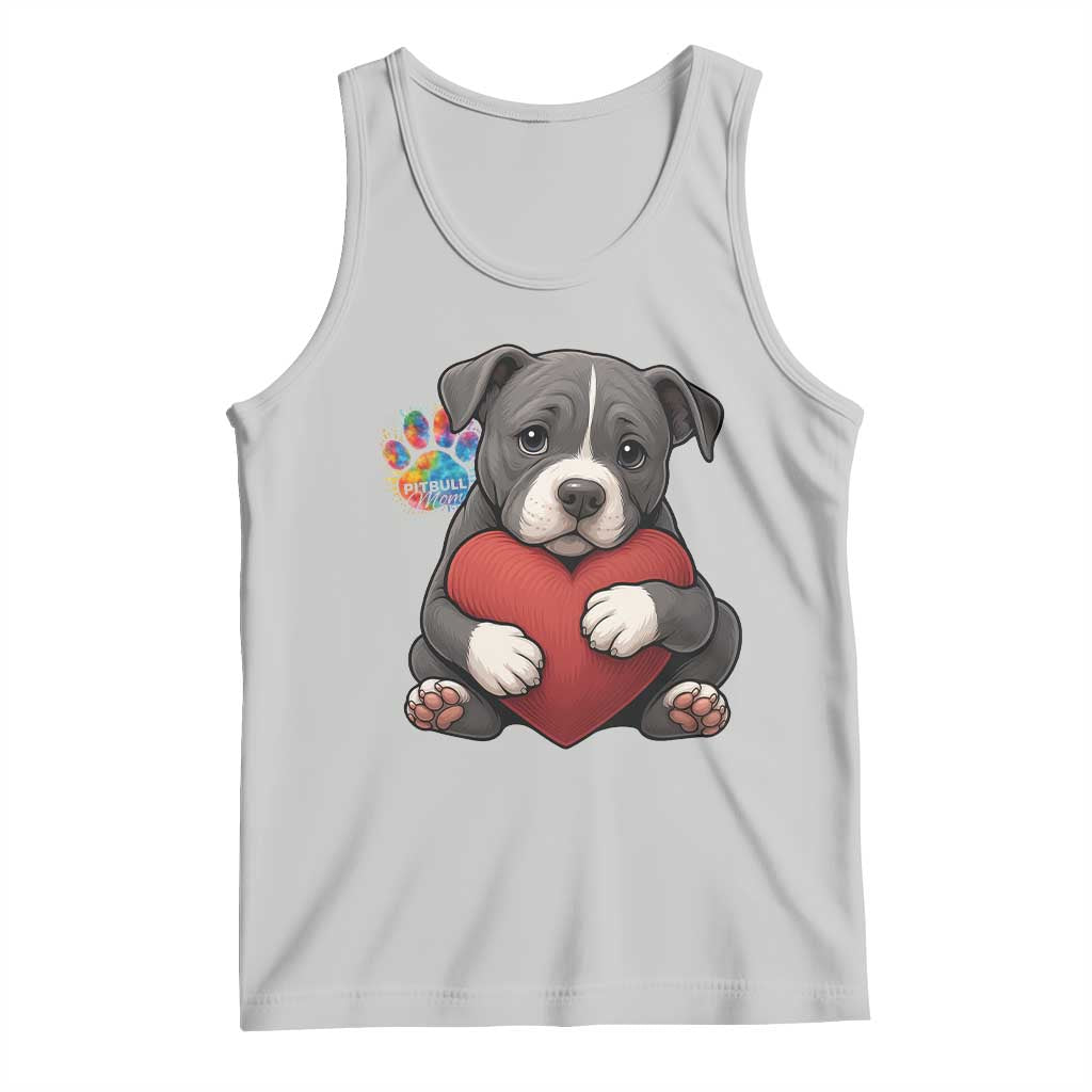 Pitbull Mom Tank Top Cute Puppy Hugging Heart Love Dog - Wonder Print Shop