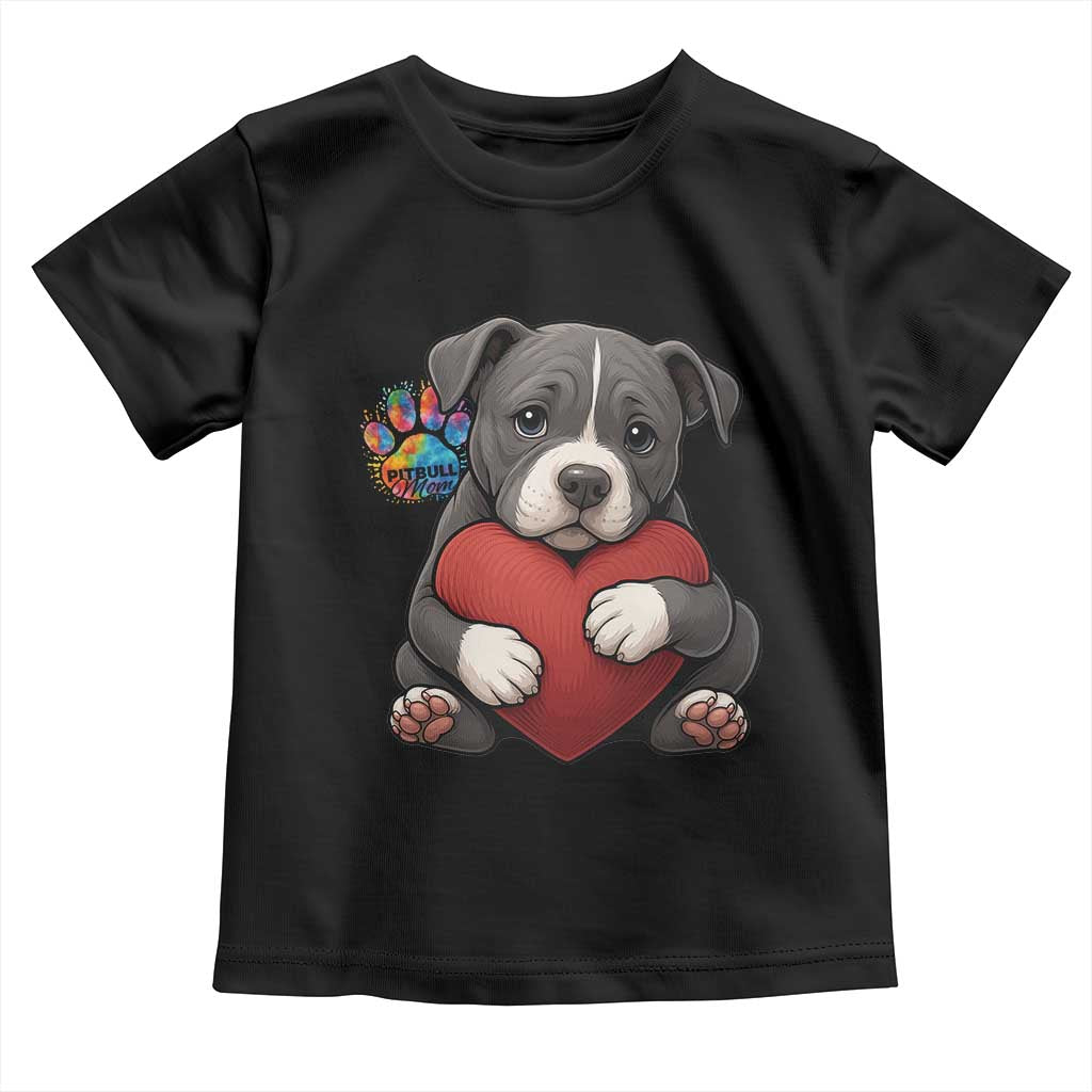 Pitbull Mom Toddler T Shirt Cute Puppy Hugging Heart Love Dog - Wonder Print Shop