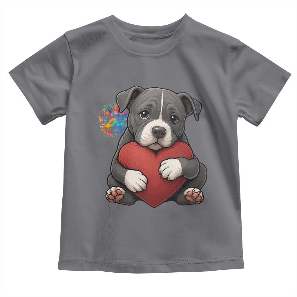 Pitbull Mom Toddler T Shirt Cute Puppy Hugging Heart Love Dog - Wonder Print Shop