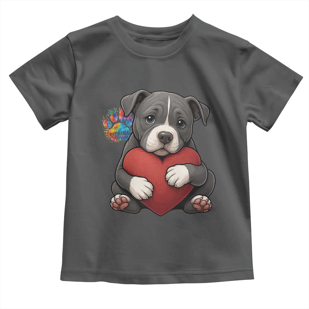 Pitbull Mom Toddler T Shirt Cute Puppy Hugging Heart Love Dog - Wonder Print Shop