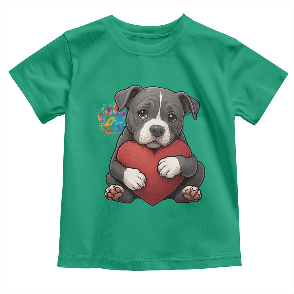 Pitbull Mom Toddler T Shirt Cute Puppy Hugging Heart Love Dog - Wonder Print Shop