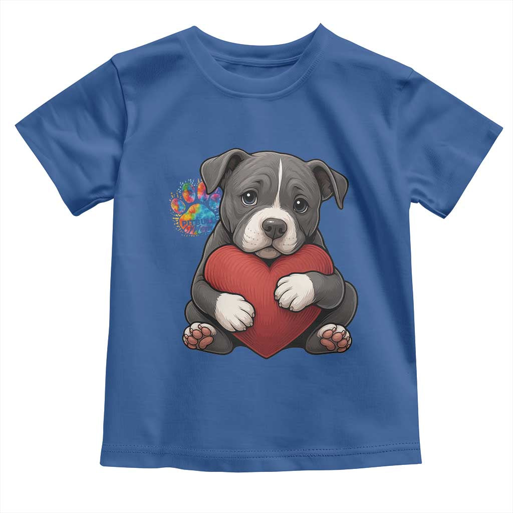 Pitbull Mom Toddler T Shirt Cute Puppy Hugging Heart Love Dog - Wonder Print Shop
