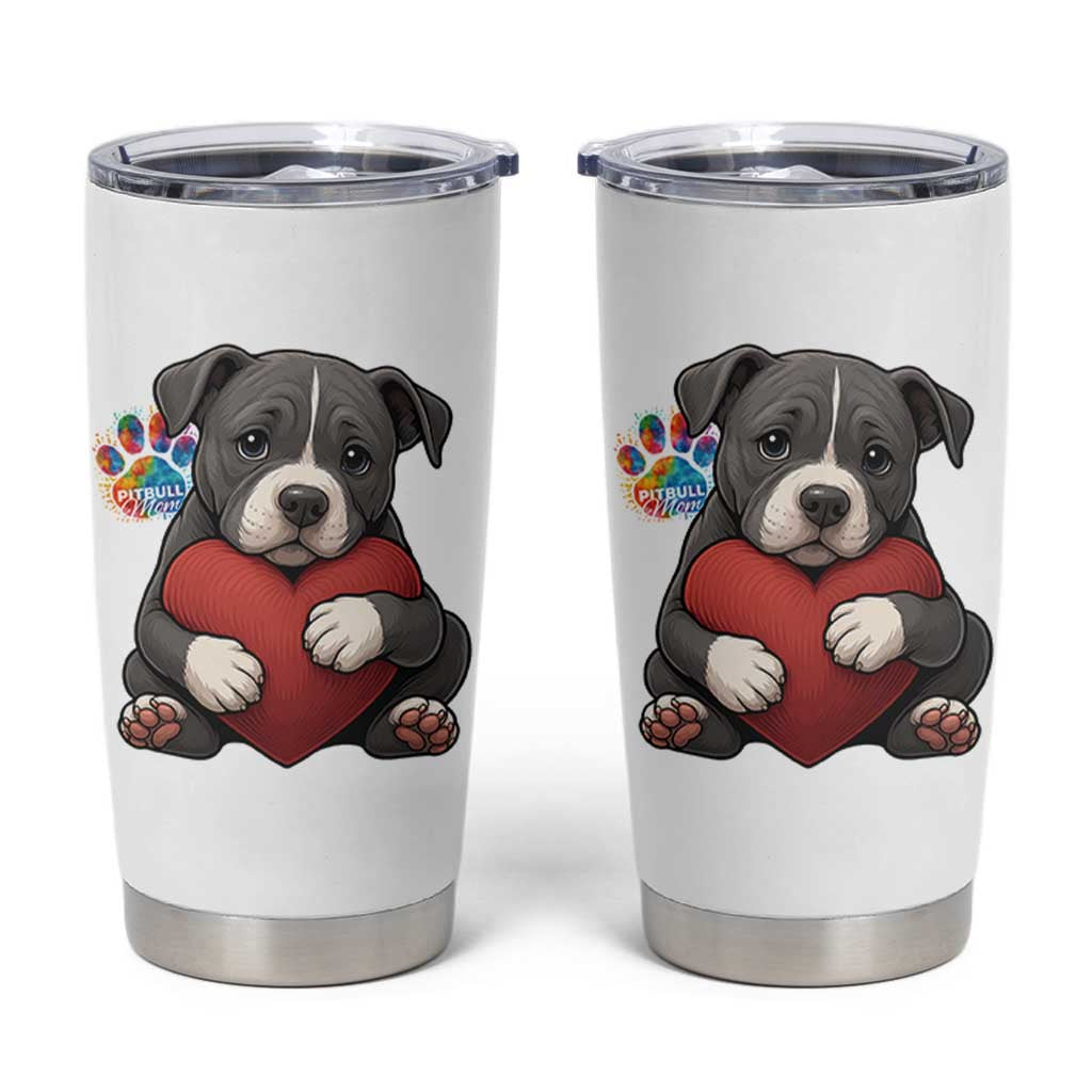 Pitbull Mom Tumbler Cup Cute Puppy Hugging Heart Love Dog