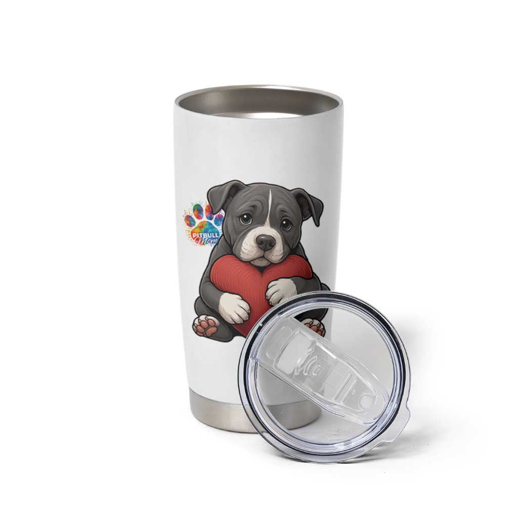 Pitbull Mom Tumbler Cup Cute Puppy Hugging Heart Love Dog