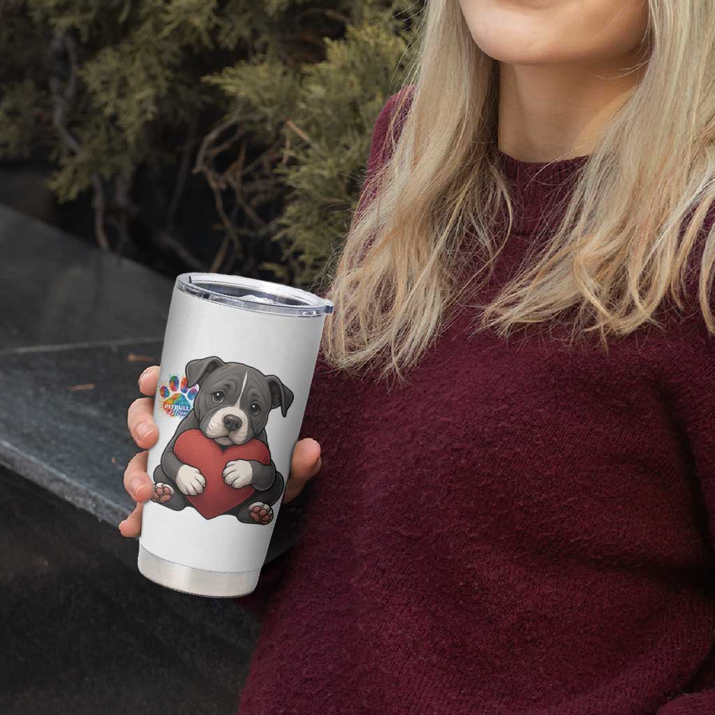 Pitbull Mom Tumbler Cup Cute Puppy Hugging Heart Love Dog