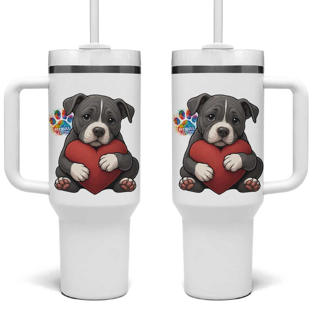 Pitbull Mom Tumbler With Handle Cute Puppy Hugging Heart Love Dog