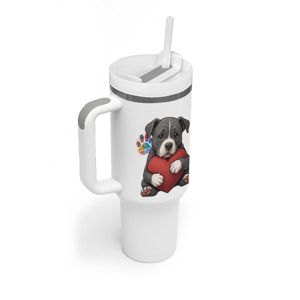 Pitbull Mom Tumbler With Handle Cute Puppy Hugging Heart Love Dog