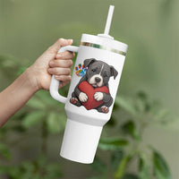 Pitbull Mom Tumbler With Handle Cute Puppy Hugging Heart Love Dog