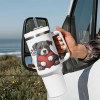 Pitbull Mom Tumbler With Handle Cute Puppy Hugging Heart Love Dog