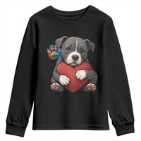 Pitbull Mom Youth Sweatshirt Cute Puppy Hugging Heart Love Dog - Wonder Print Shop