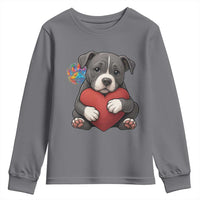 Pitbull Mom Youth Sweatshirt Cute Puppy Hugging Heart Love Dog - Wonder Print Shop