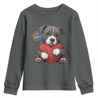 Pitbull Mom Youth Sweatshirt Cute Puppy Hugging Heart Love Dog - Wonder Print Shop