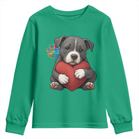 Pitbull Mom Youth Sweatshirt Cute Puppy Hugging Heart Love Dog - Wonder Print Shop