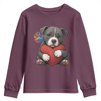 Pitbull Mom Youth Sweatshirt Cute Puppy Hugging Heart Love Dog - Wonder Print Shop