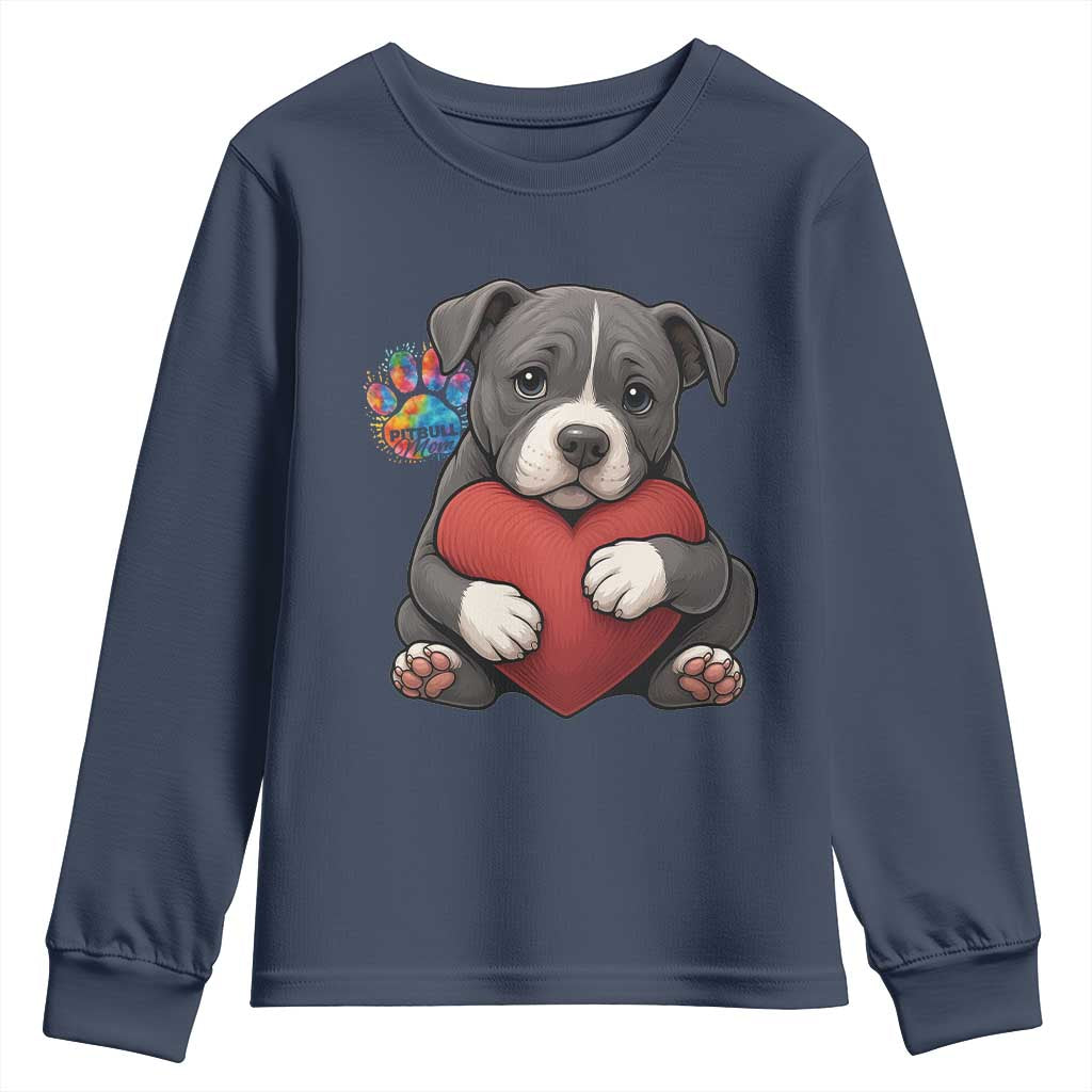 Pitbull Mom Youth Sweatshirt Cute Puppy Hugging Heart Love Dog - Wonder Print Shop