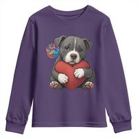 Pitbull Mom Youth Sweatshirt Cute Puppy Hugging Heart Love Dog - Wonder Print Shop