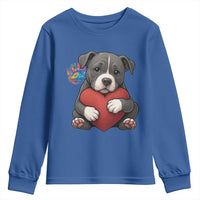 Pitbull Mom Youth Sweatshirt Cute Puppy Hugging Heart Love Dog - Wonder Print Shop