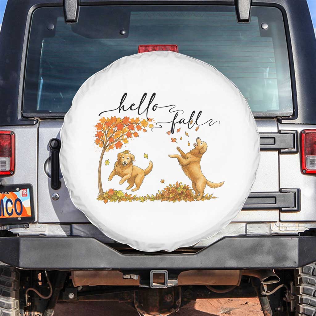Funny Hello Fall Thanksgiving Golden Retriever Spare Tire Cover - Wonder Print Shop