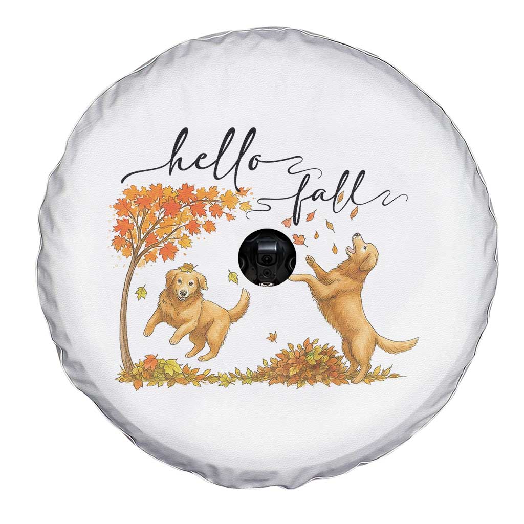 Funny Hello Fall Thanksgiving Golden Retriever Spare Tire Cover - Wonder Print Shop