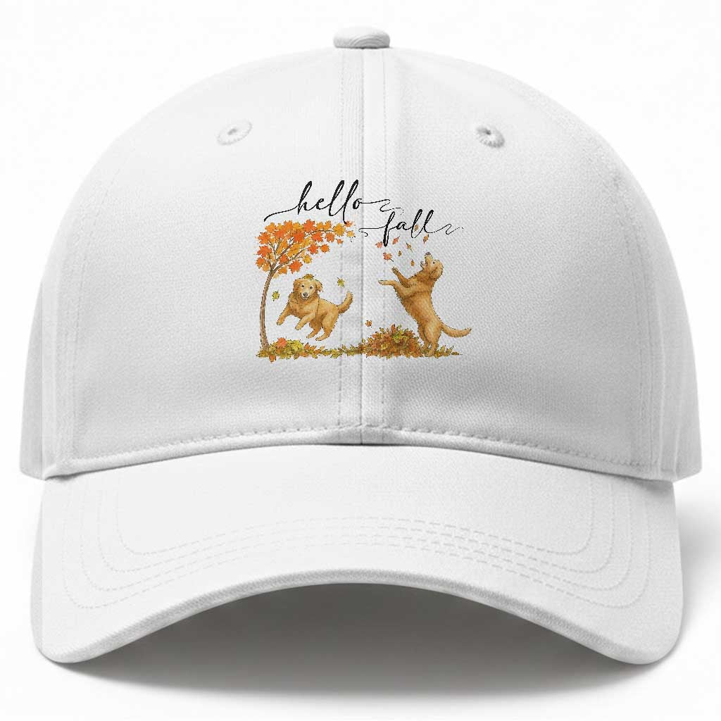 Funny Hello Fall Thanksgiving Golden Retriever Baseball Cap