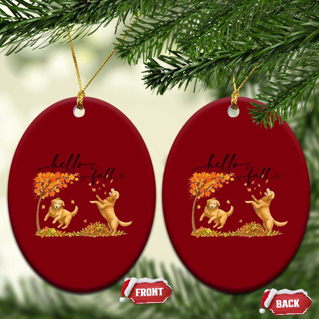 Funny Hello Fall Thanksgiving Golden Retriever Ceramic Ornament - Wonder Print Shop